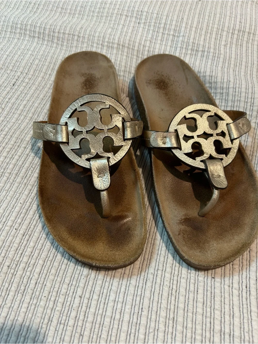 Tory Burch Metallic Gold Miller Cloud Women's Toe-Post Sandals